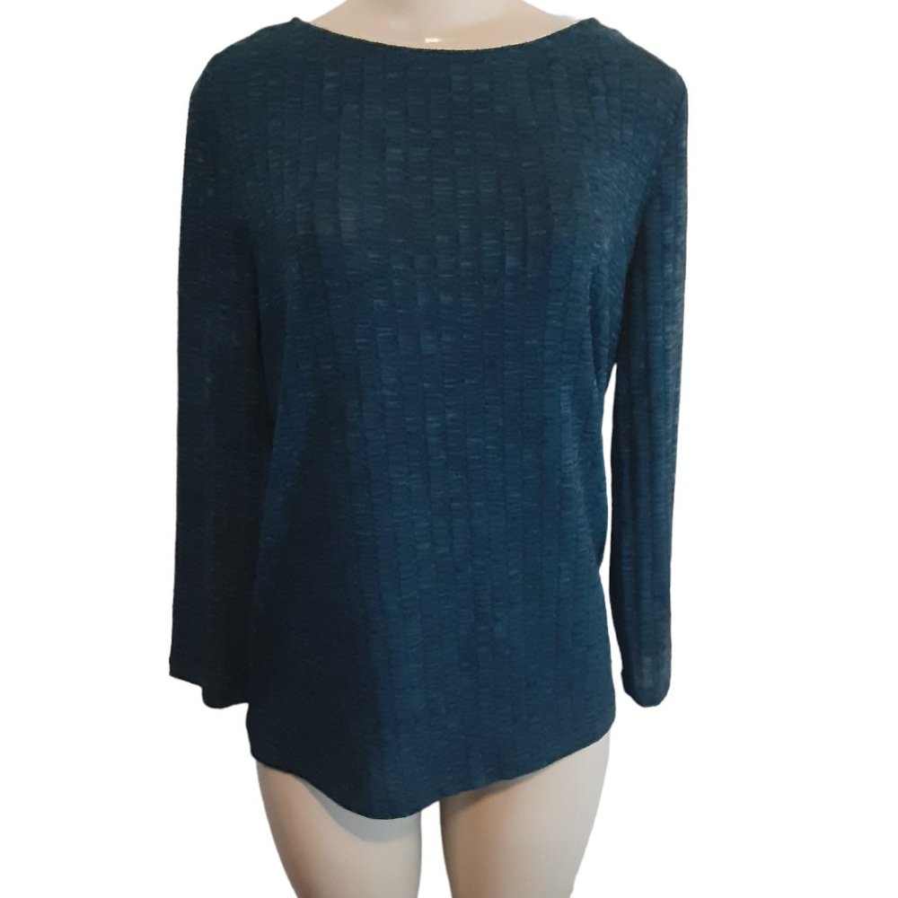 NWT Nine West Cobalt Black Knit Ribbed Top Open Back Twist